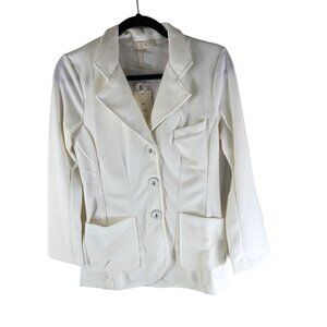 Suzie Kondi 3 Button Blazer Ponte Pockets Ivory XS
